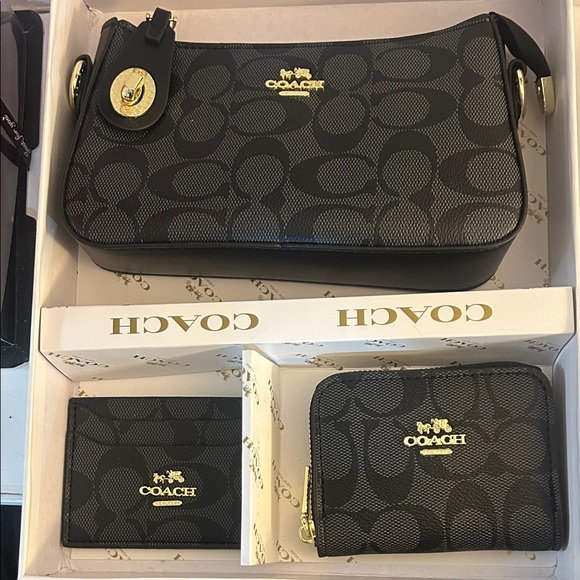 Coach Handbags - Coach Black Signature Mini Shoulder Bag with Gold Accents